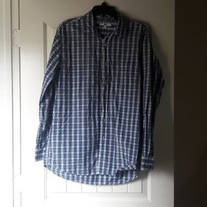Blue and white plaid men's dress shirt XL
